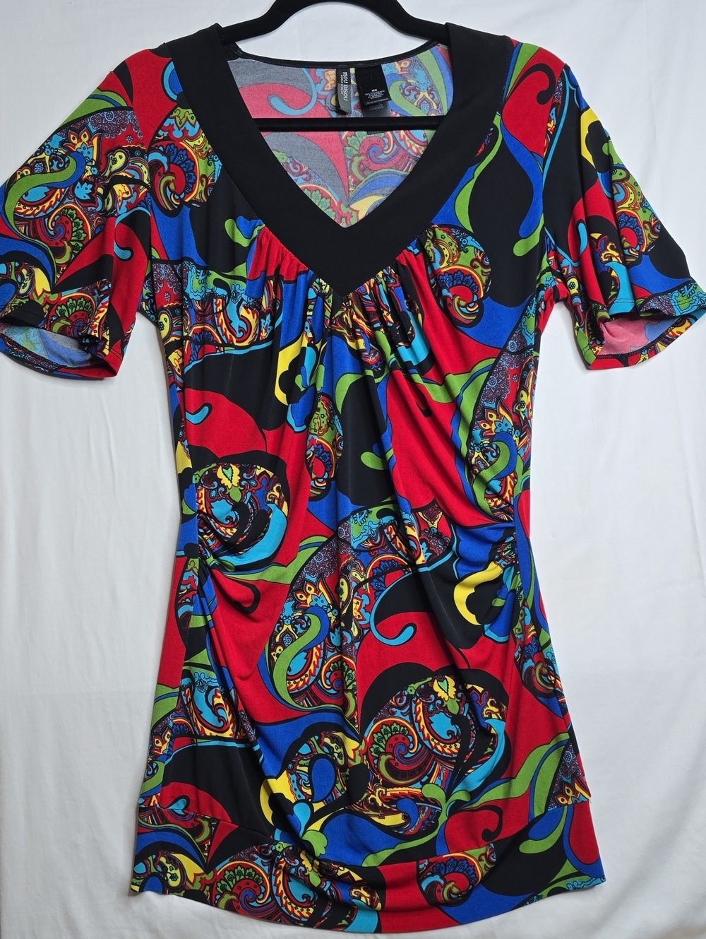 Bisou Bisou Michele Bohbot Vibrant Multicolor Psychedelic Cinched Reyro Tunic